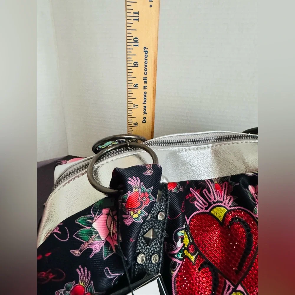 Ed hardy tattoo and Heart design Embellished satchel BNWT - Picture 6 of 12